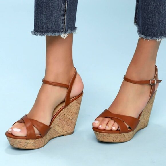 LULUS Nixie Tan Wedge Sandals | Size 7 - Picture 1 of 6